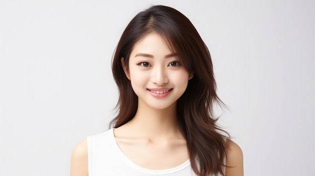 Porträt einer schönen asiatischen Frau mit einer perfekten, gesunden, glänzenden Gesichtshaut