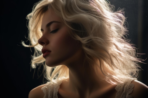 Porträt einer schönen blonden Frau mit geschlossenen Augen