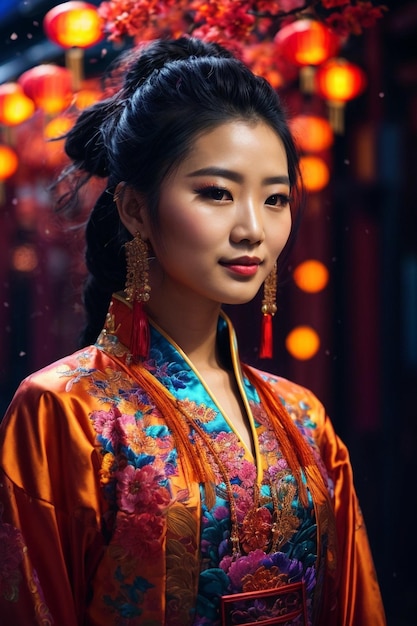 Foto porträt einer schönen chinesischen frau in traditioneller chinesischer kleidung chinesisches neujahrskonzept