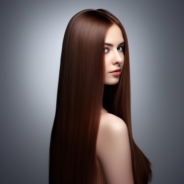 Porträt einer schönen Frau mit langen, geraden, braunen Haaren