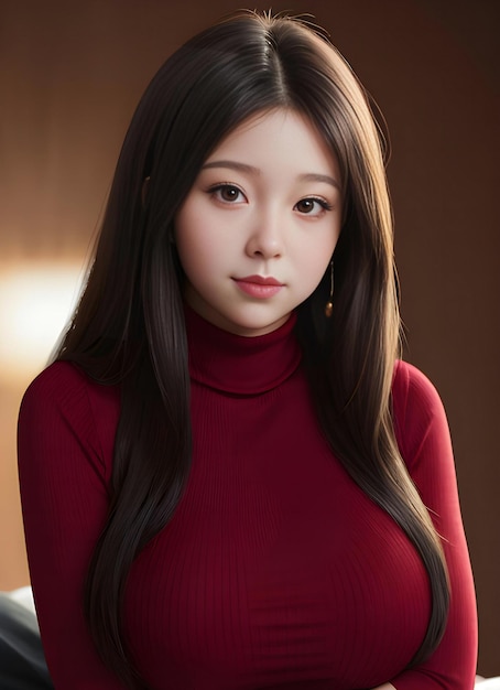 Porträt einer schönen jungen asiatischen Frau im roten Kleid