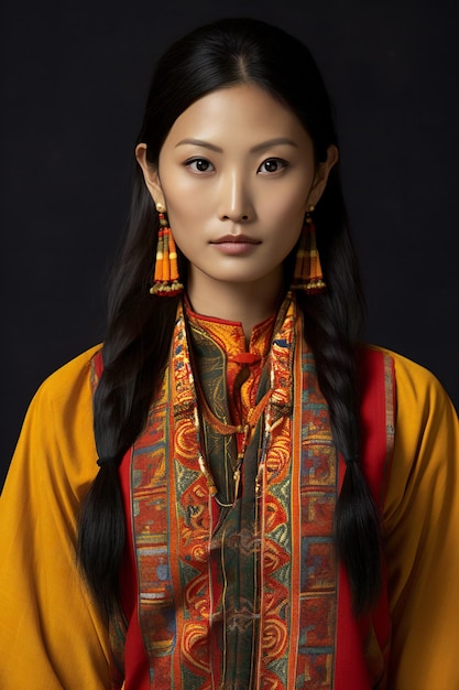 Foto porträt einer schönen jungen asiatischen frau in traditioneller kleidung