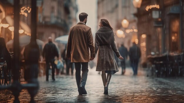 Porträt einer schönen jungen Frau in einem Lederkleid, die im Regen steht