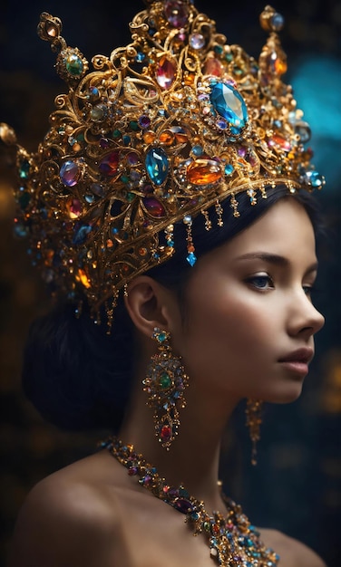 Porträt einer schönen jungen Frau in einer Krone Luxus-Make-up und Frisur ai generative