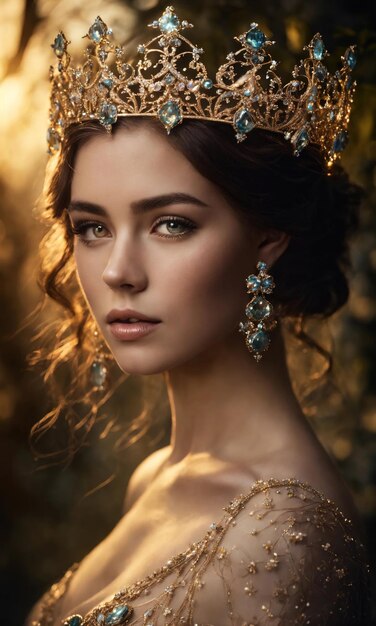 Porträt einer schönen jungen Frau in einer Krone Luxus-Make-up und Frisur ai generative