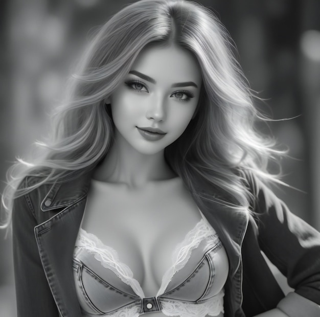 Porträt einer schönen jungen Frau in Unterwäsche Schwarz-Weiß-Foto