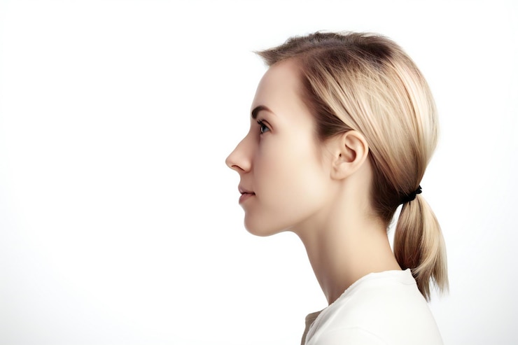 Foto porträt einer schönen jungen frau mit blonden haaren auf weißem hintergrund