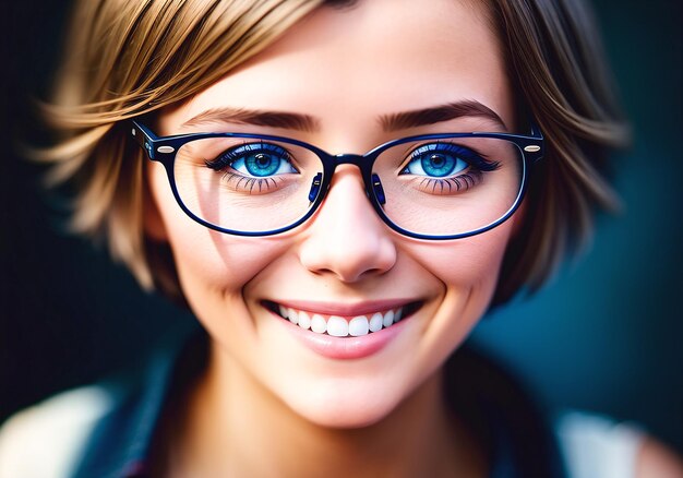 Foto porträt einer schönen jungen frau mit brille und lächelndem gesicht