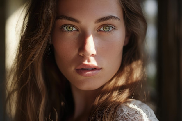 Porträt einer schönen jungen Frau mit der Sonne im Gesicht
