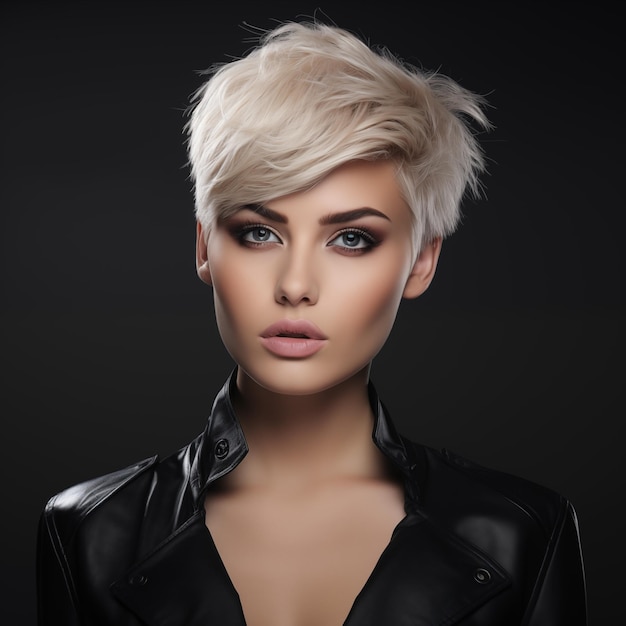 Porträt einer schönen jungen Frau mit eleganter mittlerer kreativer Frisur und natürlichem Make-up
