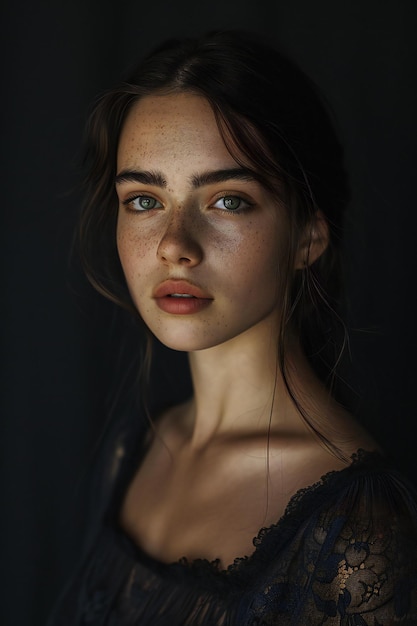 Porträt einer schönen jungen Frau mit Freckles auf dem Gesicht