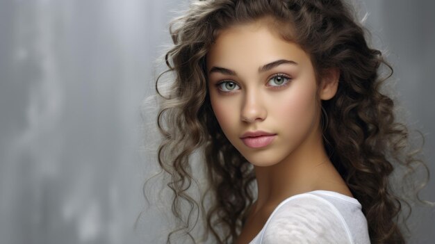 Porträt einer schönen jungen Frau mit langen lockigen Haaren Schönheitsmode Generative KI