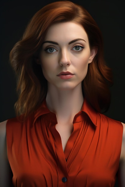 Porträt einer schönen jungen Frau mit roten Haaren in einem roten Hemd