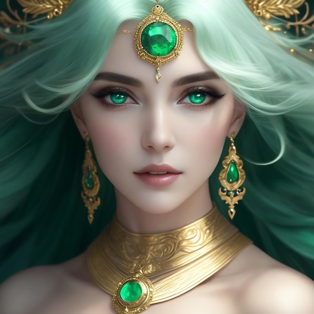 Porträt einer schönen jungen Frau mit türkisfarbenem Haar und grünen Augen