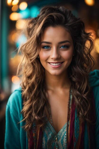 Porträt einer schönen jungen Frau mit türkisfarbenen Augen