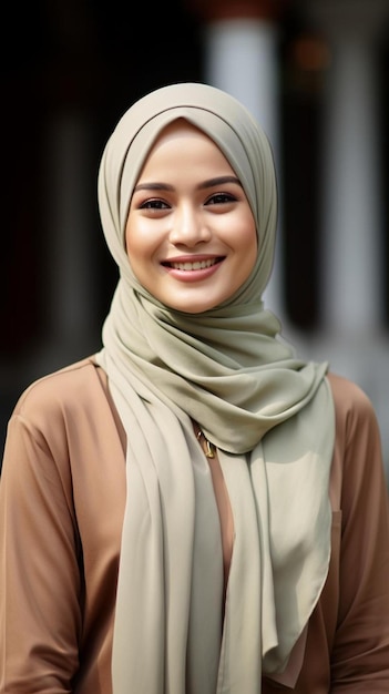 Porträt einer schönen jungen, stilvollen und eleganten muslimischen malaysischen Frau in einem Hijab-Schal auf einem