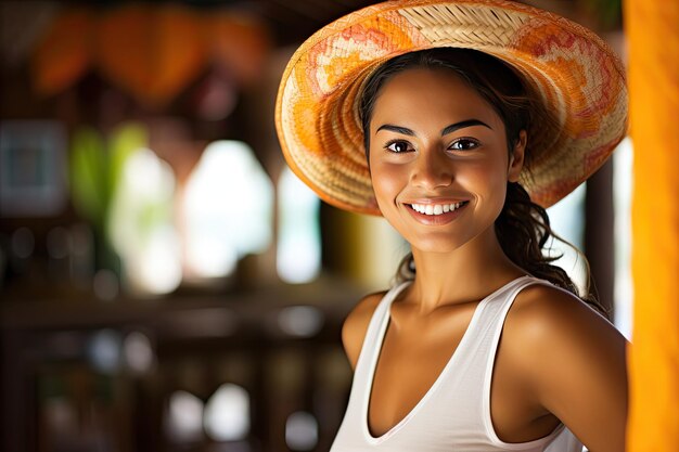Porträt einer schönen mexikanischen Frau in einem Ferienhotel