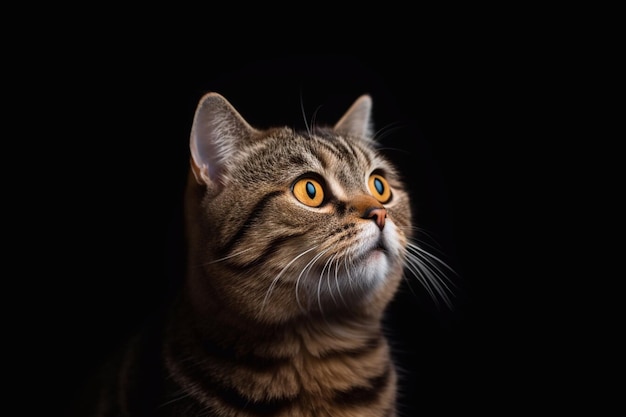 Porträt einer schottischen Faltkatze auf schwarzem Hintergrund