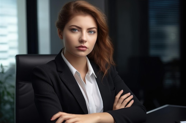 Porträt einer selbstbewussten jungen Geschäftsfrau, die in einem Büro arbeitet, das mit generativer KI erstellt wurde