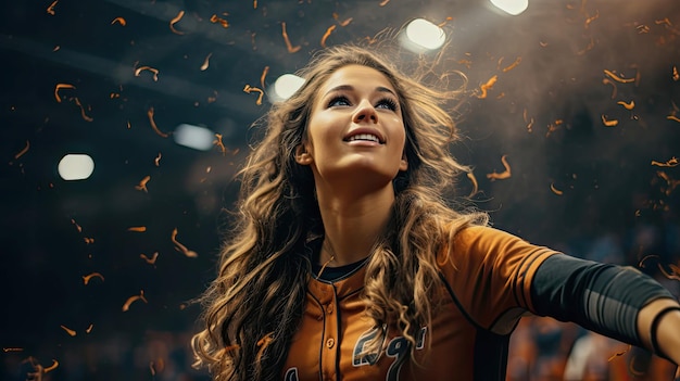 Porträt einer Softball-Spielerin im Stadion, nachdem sie einen Kopierraum für ein Spiel gewonnen hat