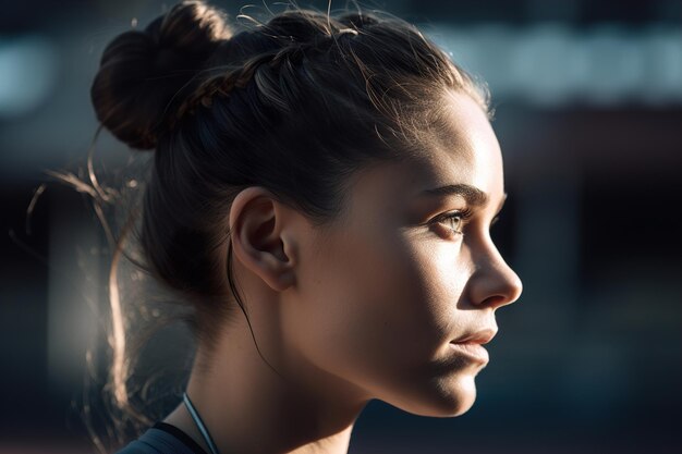 Porträt einer sportlichen Frau, die im Freien rennt