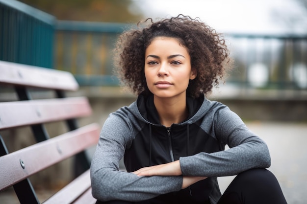 Porträt einer sportlichen jungen Frau, die beim Training im Freien eine Pause macht, erstellt mit generativer KI