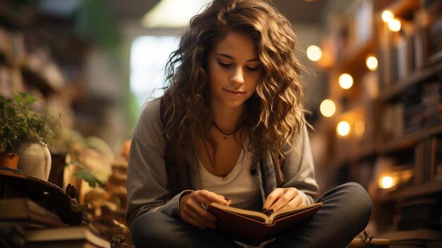 Porträt einer Studentin, die ein Buch liest