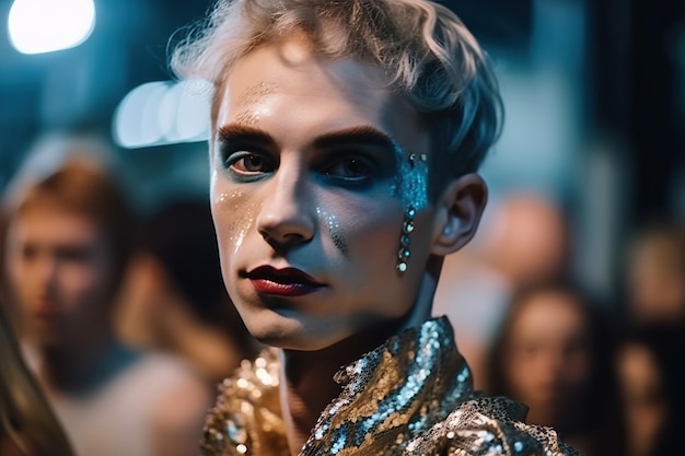 Porträt einer Transgender-Mann-Drag-Queen mit Make-up und Haarstyling Generative KI