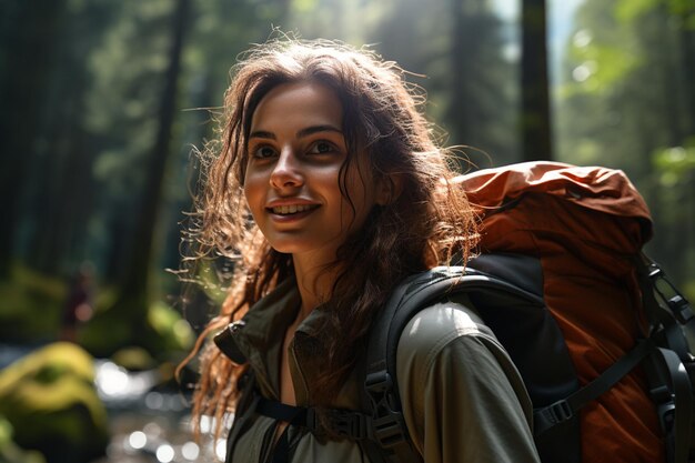 Porträt einer Wanderfrau auf dem Naturhintergrund