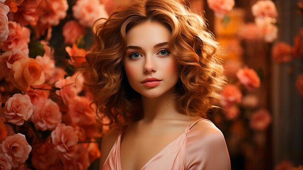 Foto porträt einer wunderschönen jungen frau mit lockigem haar