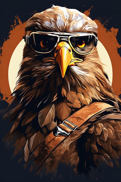 Porträt eines Adlers mit Fliegermütze und coolem Piloten, gestellt von Vintage Poster 2D Flat Design Art