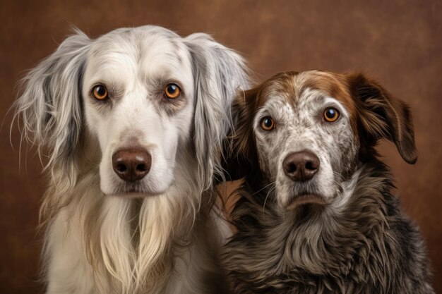 Foto porträt eines älteren hundes mit einem jüngeren