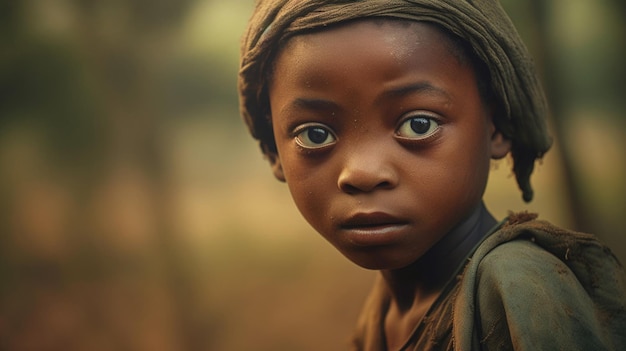 Porträt eines afrikanischen schwarzen Kindes. Kopierraum, der von der KI generiert wurde