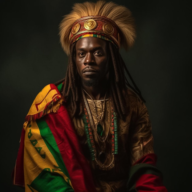 Porträt eines afrikanischen Unternehmers mit majestätischen Löwenmerkmalen in traditioneller Tracht