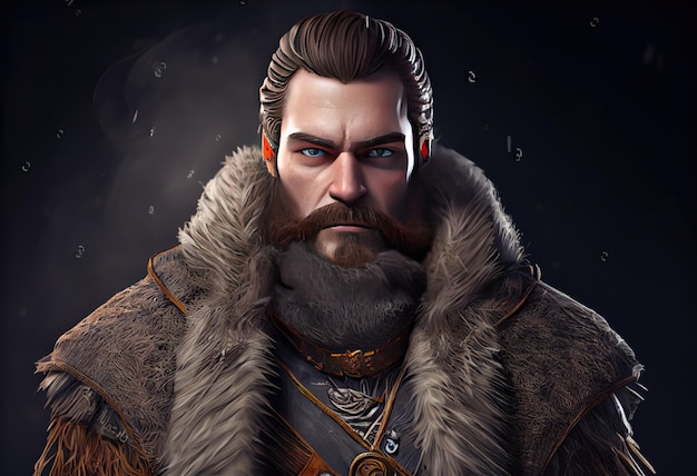Porträt eines alten Kriegers mit Bart und im Winter Ai erzeugen