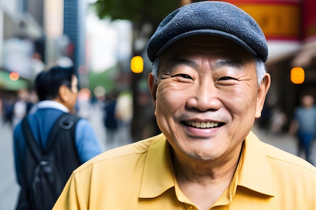 Porträt eines alten lächelnden asiatischen Mannes Asiater mittleren Alters Outdoor AI Generative