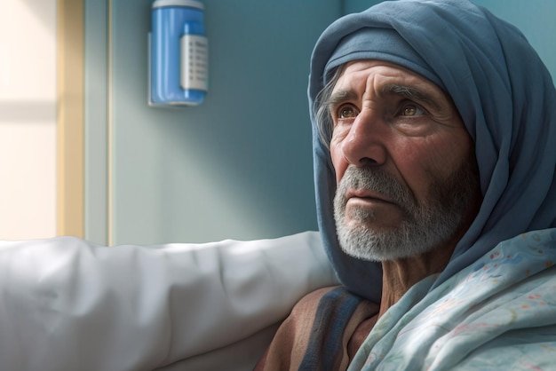 Porträt eines alten Mannes in einem Krankenhaus Generative KI