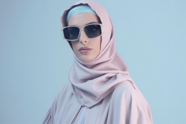 Porträt eines arabischen Modemodells im Stil des futuristischen Mode-Fotorealismus in Pastellfarben