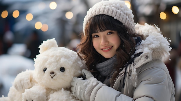 Porträt eines asiatischen Mädchens im Winter, KI generiert
