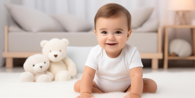 Foto porträt eines babys auf dem boden zu hause