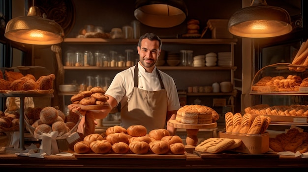 Porträt eines Bäckers in einem Geschäft Generative KI