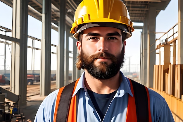 Foto porträt eines bauarbeiteres auf einer baustelle am arbeitstag ai generatives bild