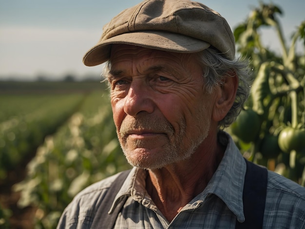 Porträt eines Bauern auf einer Tomatenplantage