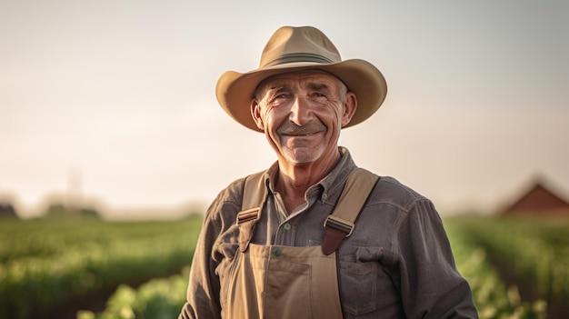 Porträt eines Bauern vor dem Hintergrund seiner Felder