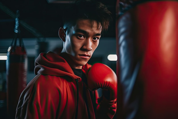 Porträt eines Boxers, der mit einem Boxsack trainiert