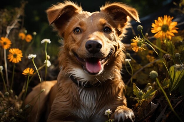 Porträt eines braunen Hundes im Garten