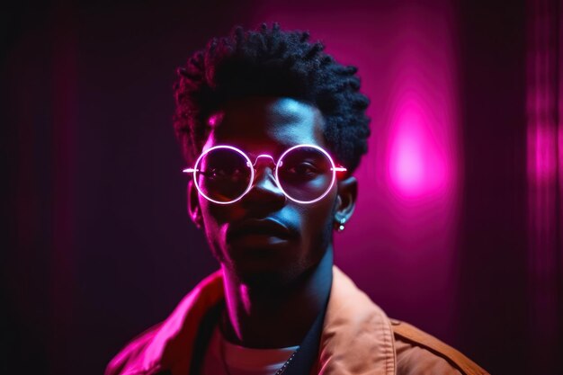 Porträt eines brutalen afroamerikanischen jungen Mannes, der eine trendige, getönte Sonnenbrille mit gelben Gläsern trägt