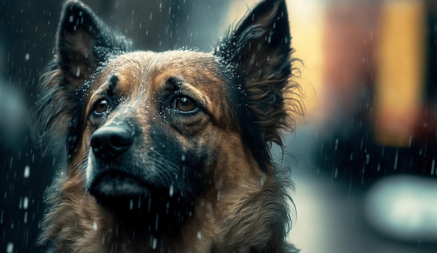 Porträt eines einsamen traurigen Hundes auf der Straße Konzept verlassener obdachloser Haustiere Generative KI