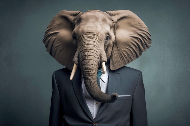 Porträt eines Elefanten in einer generativen ai-Illustration eines teuren Business-Anzugs