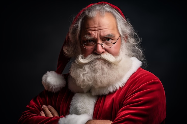 Porträt eines ernsthaften Weihnachtsmanns in Brille, der in die Kamera schaut Generative KI